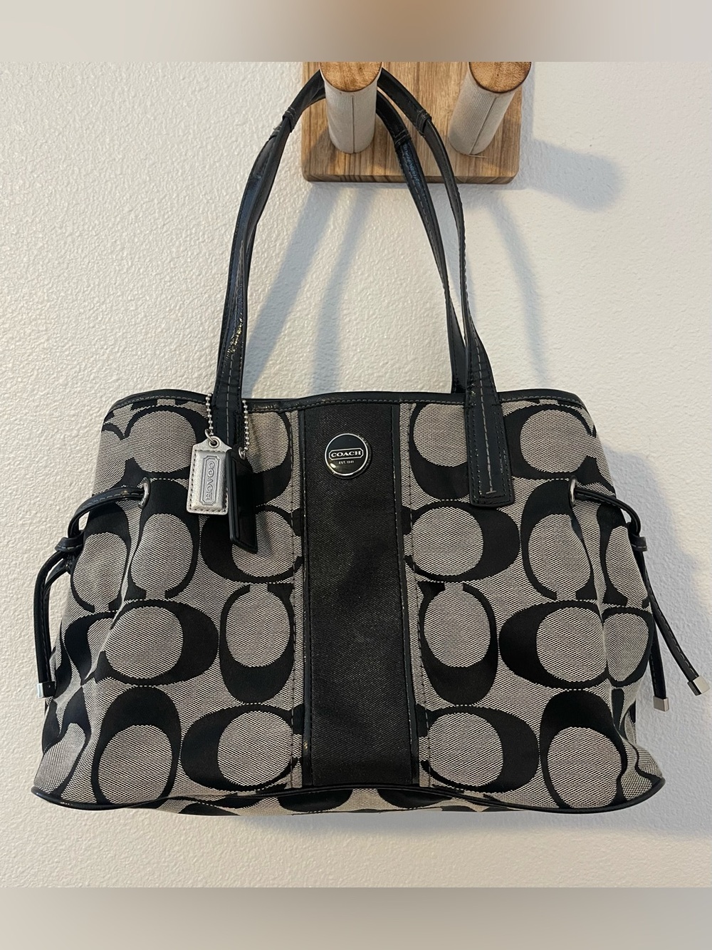 Coach Black and Gray Signature Caryall Shoulder Tote
